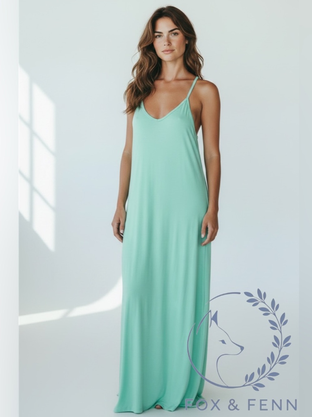 Turquoise Maxi Slip‎ Dress with Racerback